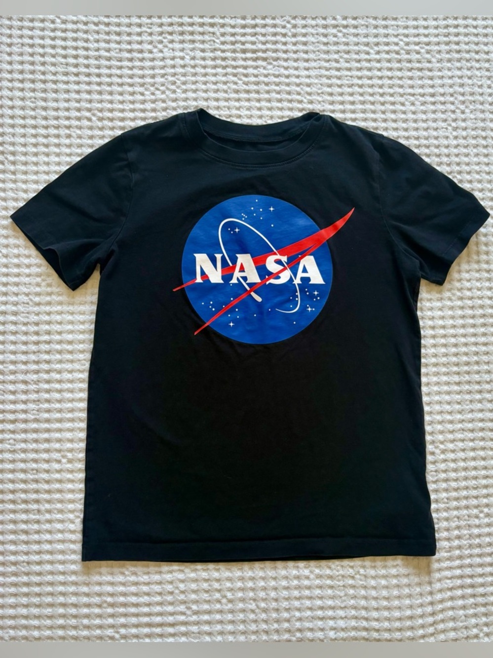 LANDS' END NASA Logo Graphic Tee Black Youth Medium M 10-12 Space Shirt